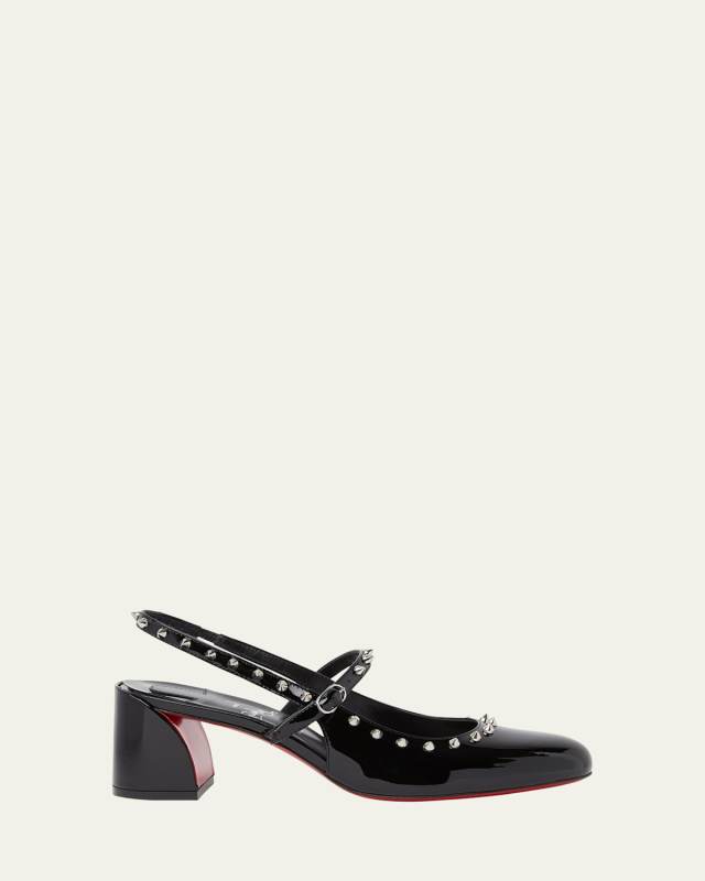 Janispikes Patent Red Sole Slingback Pumps